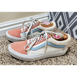 Vans Old Skool Peach Blue Cream Sneakers Men 6.5 Women 8 Skate Shoes
